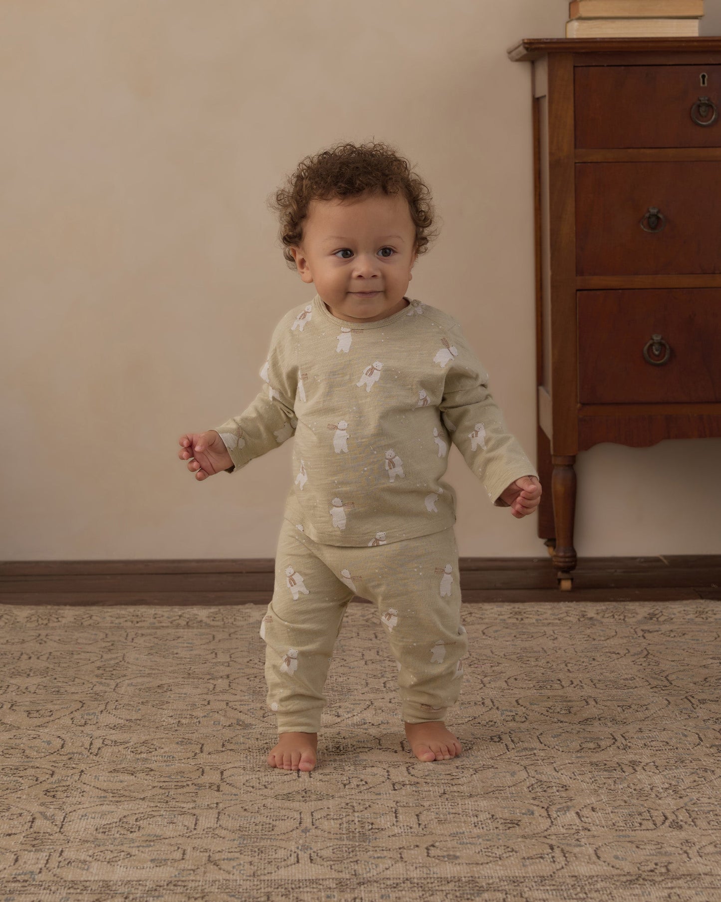 Baby wearing the polar bears tee and pant set