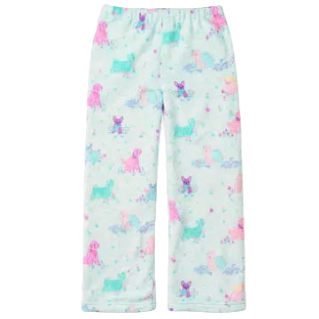 Teal pajama pants with puppy pattern