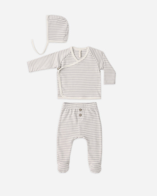 Quincy Mae Take Home Set in fog stripe pointelle with bonnet