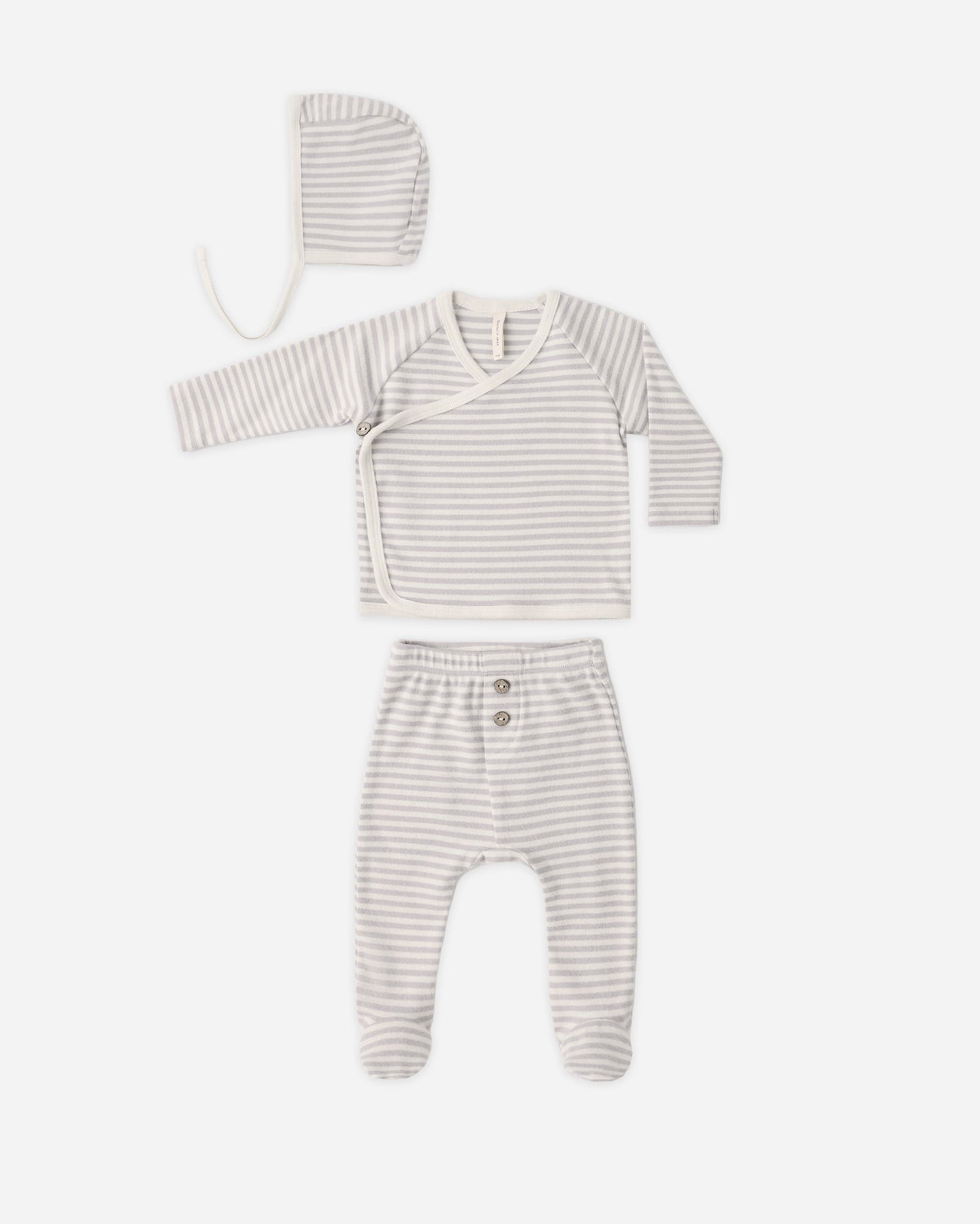 Quincy Mae Take Home Set in fog stripe pointelle with bonnet