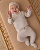Quincy Mae Take Home Set in fog stripe pointelle with bonnet, view 2