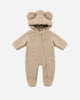 Quincy Mae Bear Jumpsuit in latte faux fur