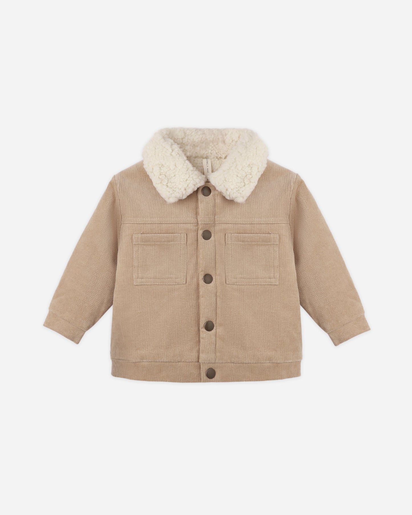 Quincy Mae Ezrah Jacket in latte corduroy with shearling collar