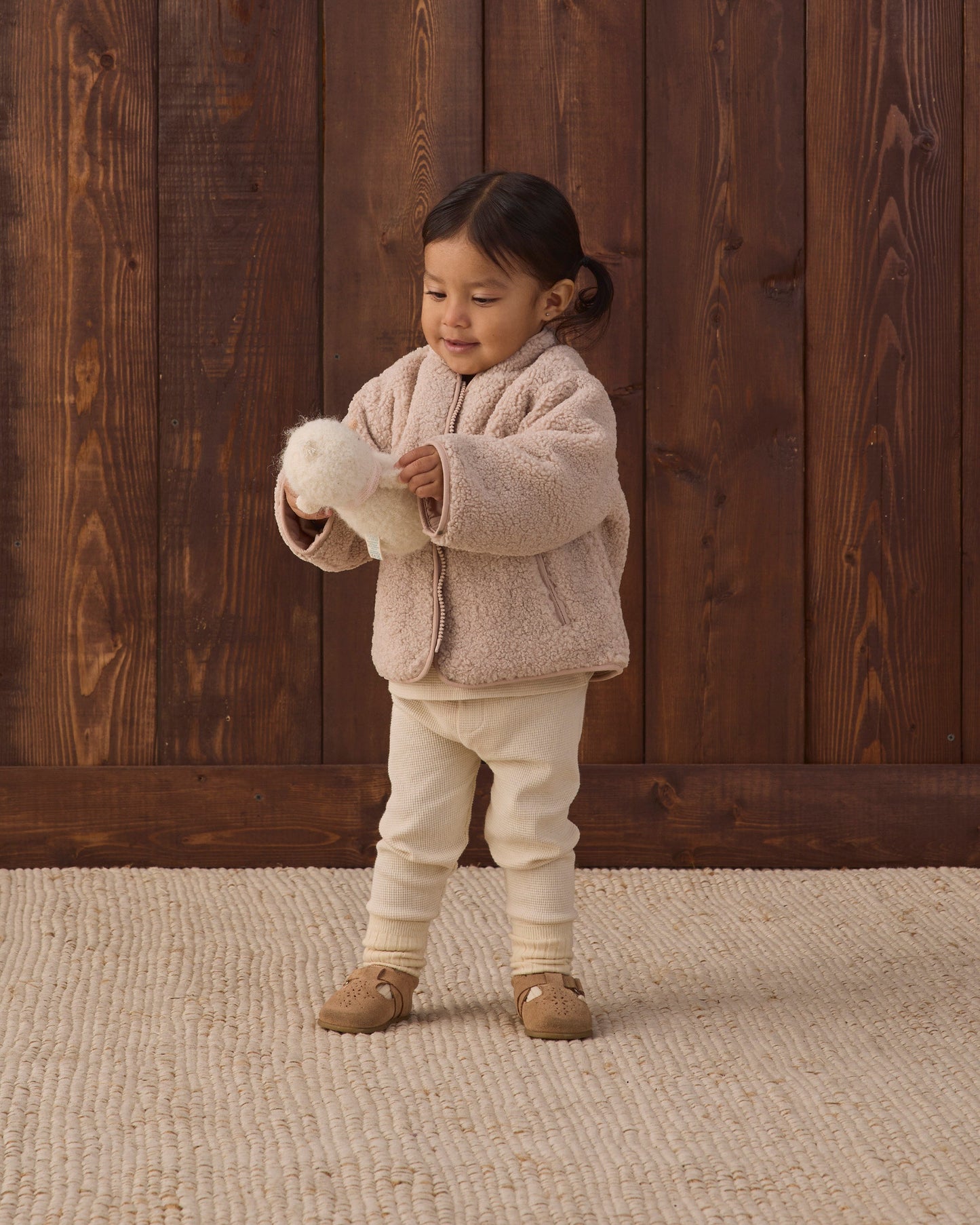 Quincy Mae Shearling Zip Jacket in rose water pink, view 2