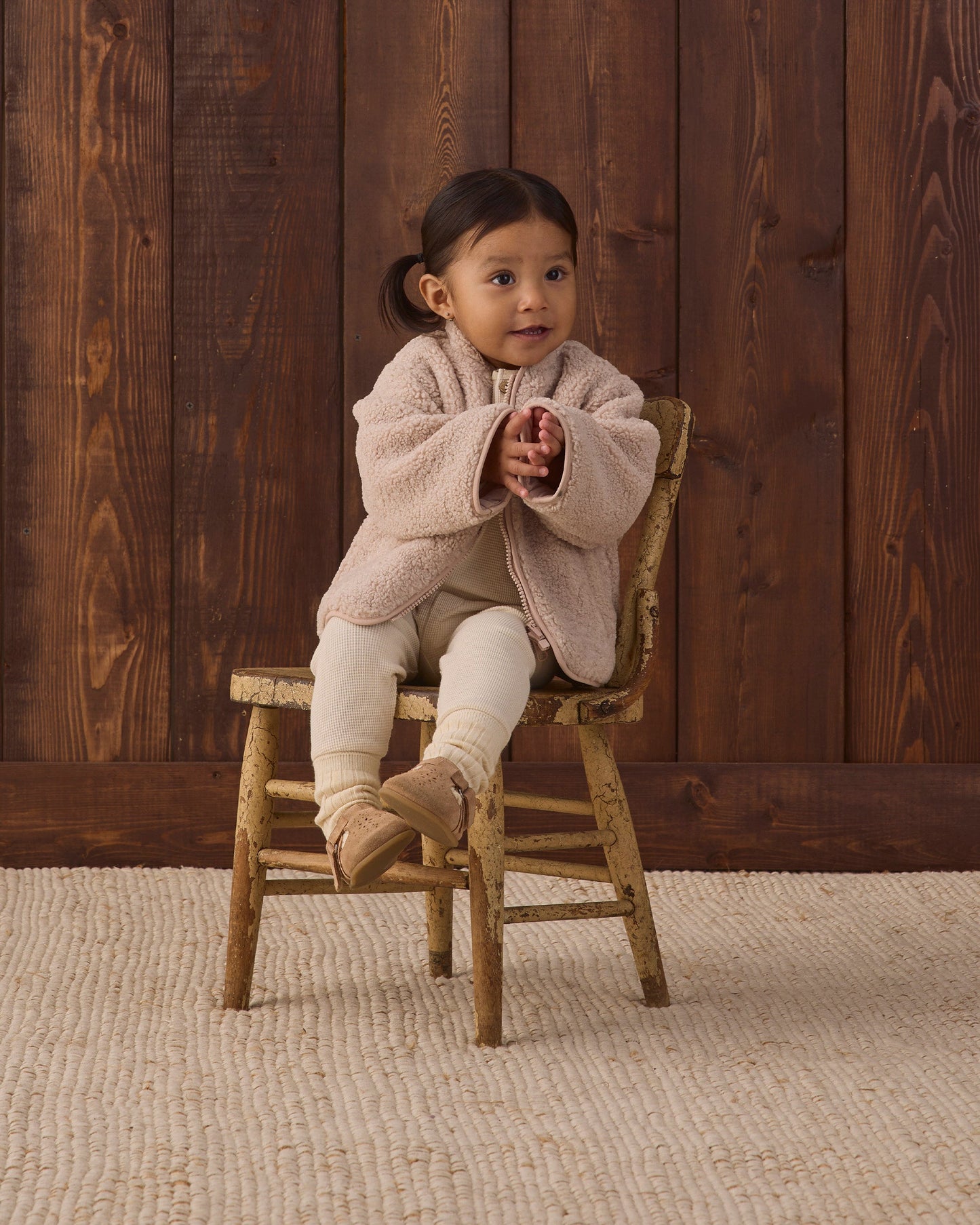Quincy Mae Shearling Zip Jacket in rose water pink, view 4