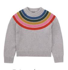 Rainbow Neck Heather Grey Sweater 160 GIRLS APPAREL TWEEN 7-16 Tea 8/10 