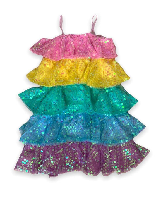 Rainbow Sequin Ruffle Dress 150 GIRLS APPAREL 2-8 Lola & The Boys 4 
