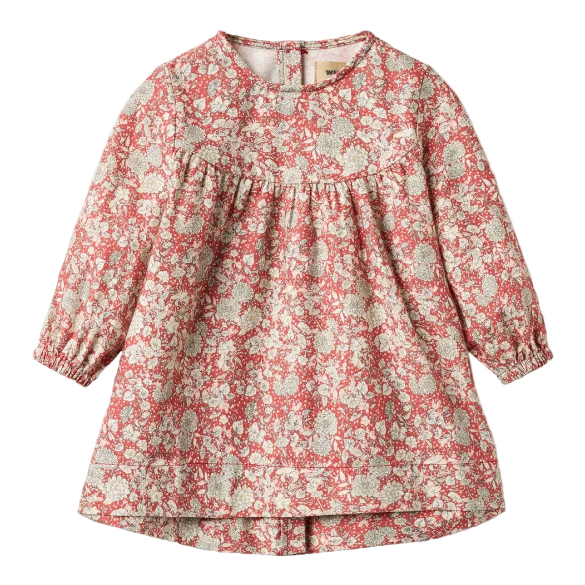 Raspberry floral long-sleeve dress for girls on a white background