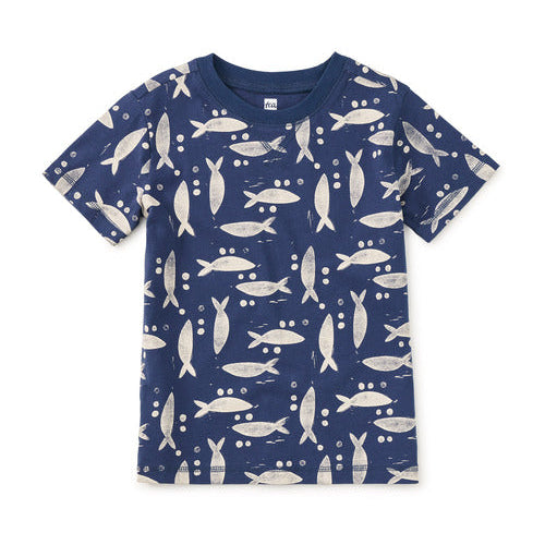 Blue tee with grayish color sardine all over print