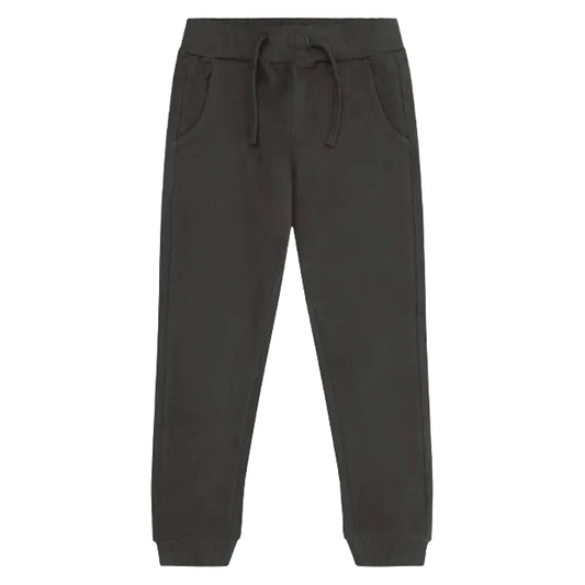 Dark charcoal gray sweatpants with an elastic waistband, drawstring, and side pockets, shown against a plain white background.