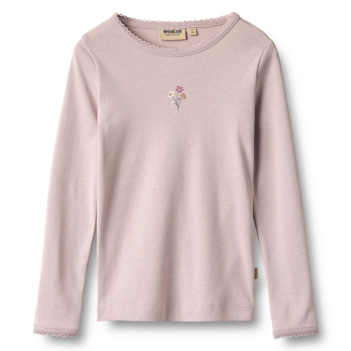 Lilac bouquet print long-sleeve tee for girls on a white background