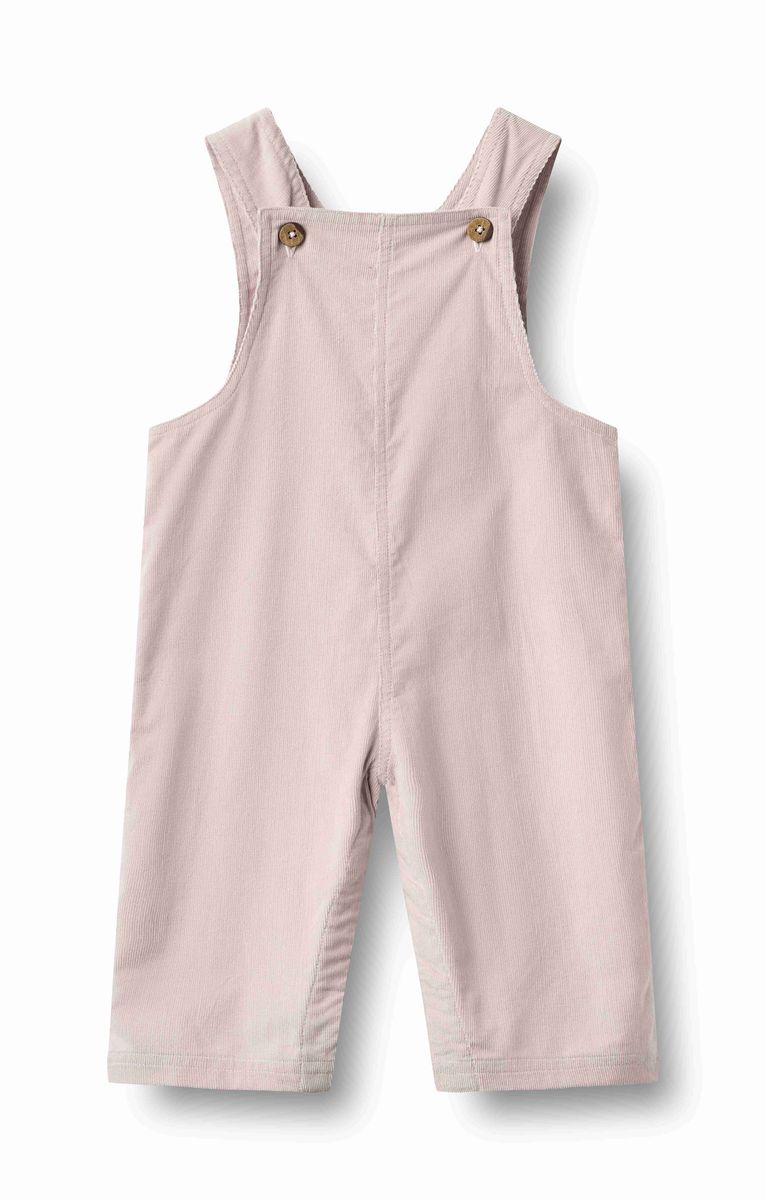 Soft lilac overalls for baby on a white background