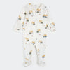 White baby zip pajama with construction vehicle print
