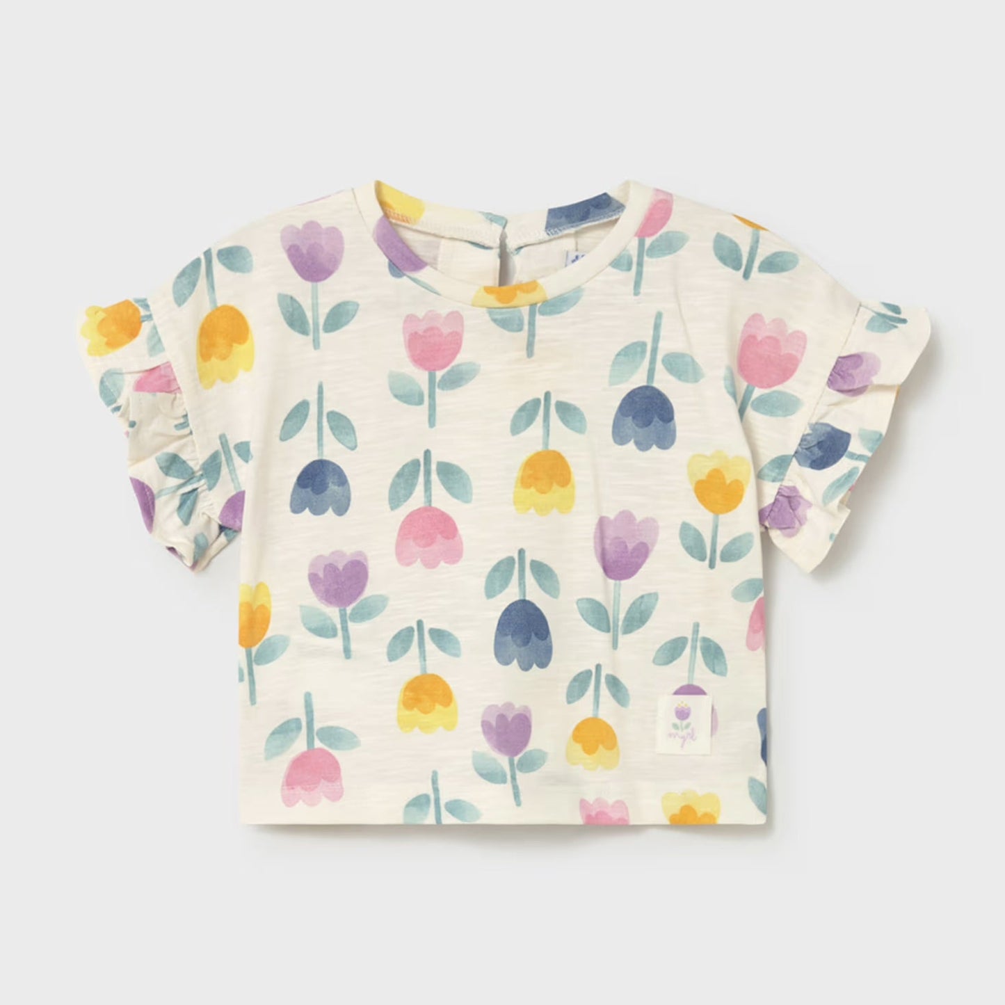 short sleeve top with watercolor pastel tulip print