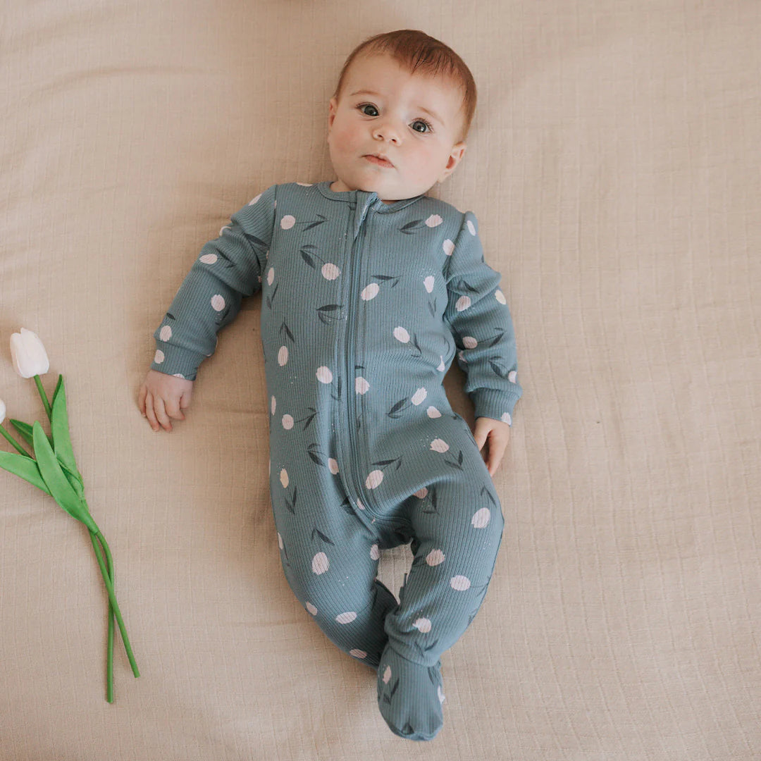 Tulips on Teal Zip Footie