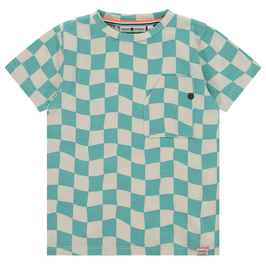 Turquoise Check Tee 140 BOYS APPAREL 2-8 Stains and Stories 2T 