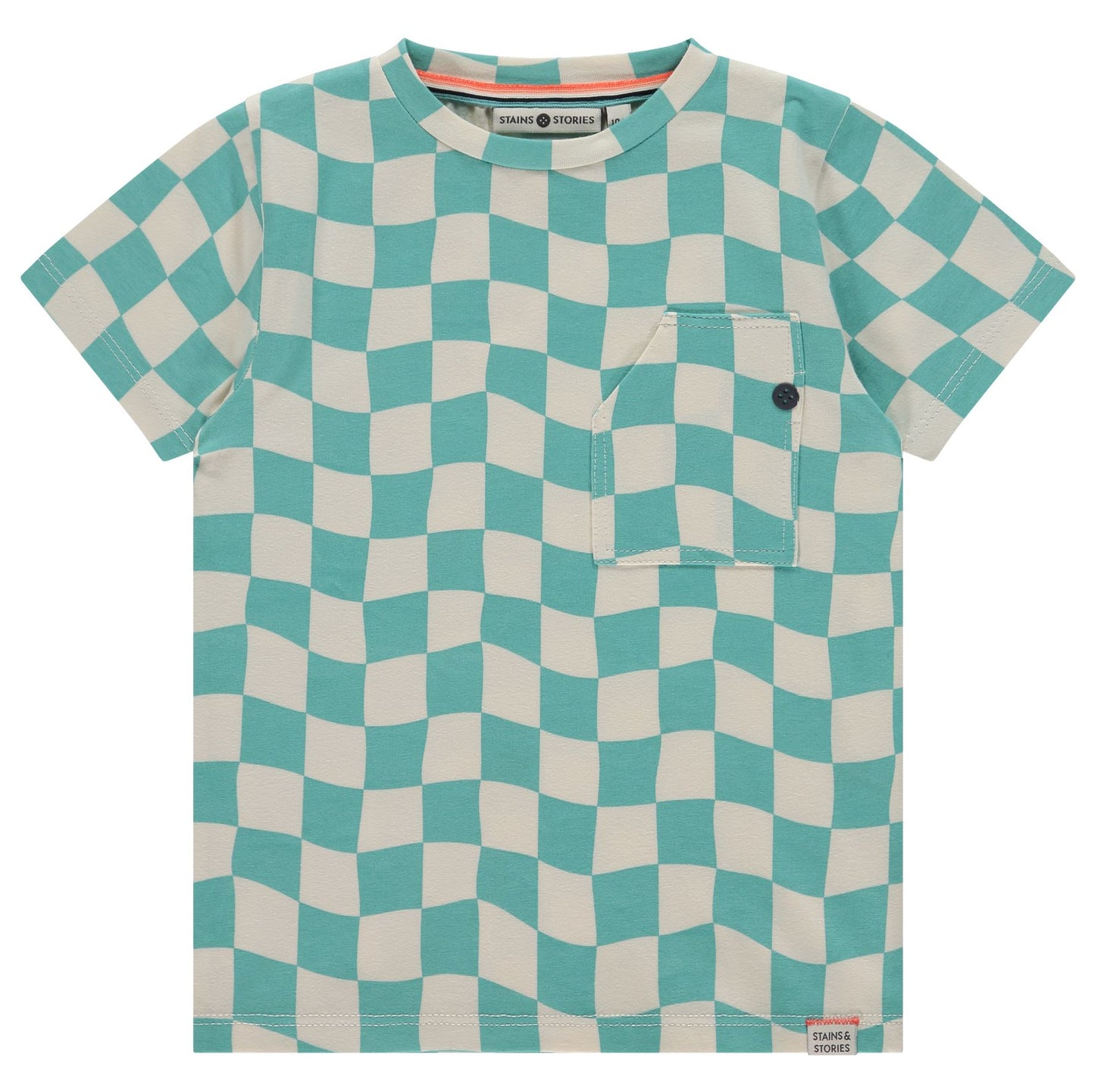 Turquoise Check Tee 140 BOYS APPAREL 2-8 Stains and Stories 2T 