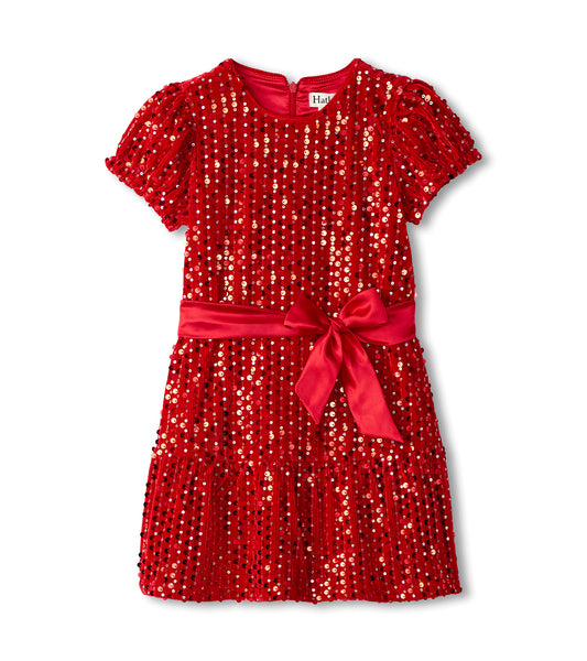 Red Sequin Velvet Dress