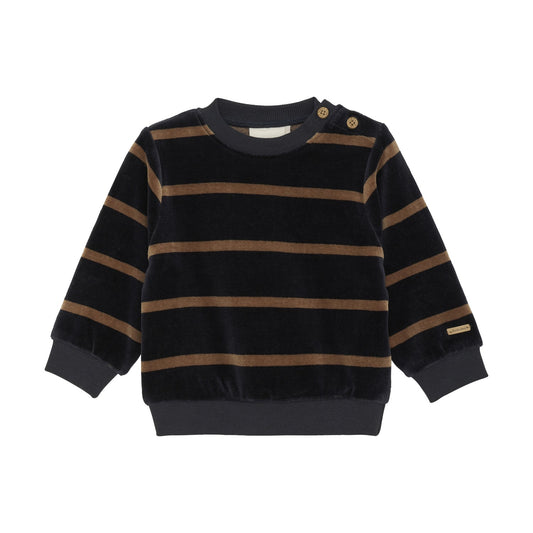 Navy Camel Stripe Velour Top