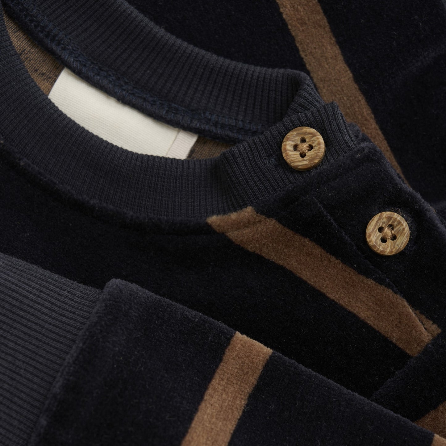 Navy Camel Stripe Velour Top