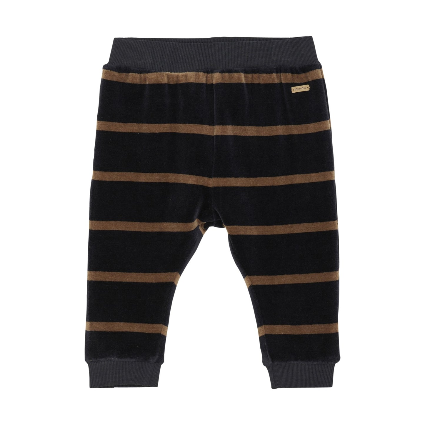 Navy Camel Stripe Velour Pants