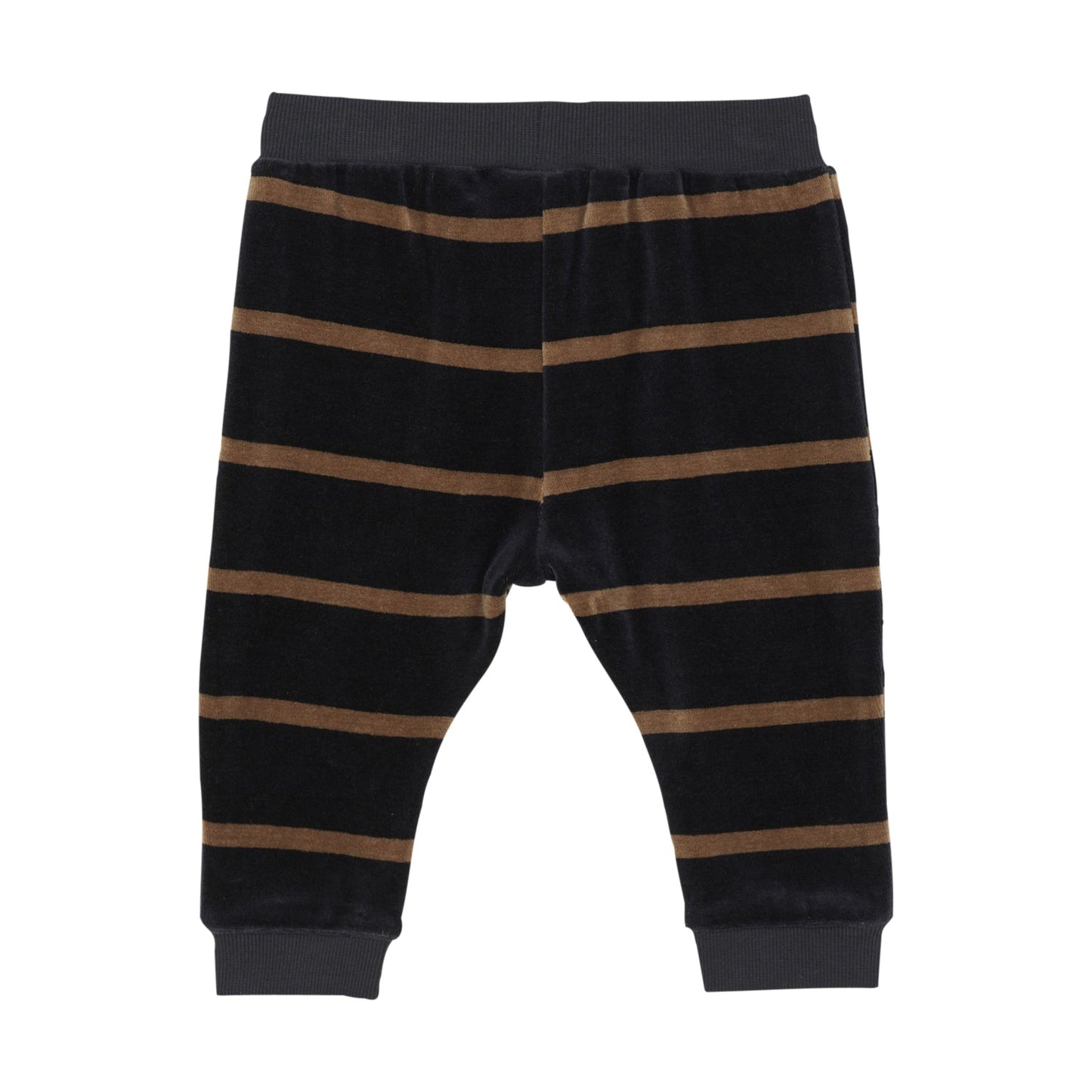 Navy Camel Stripe Velour Pants