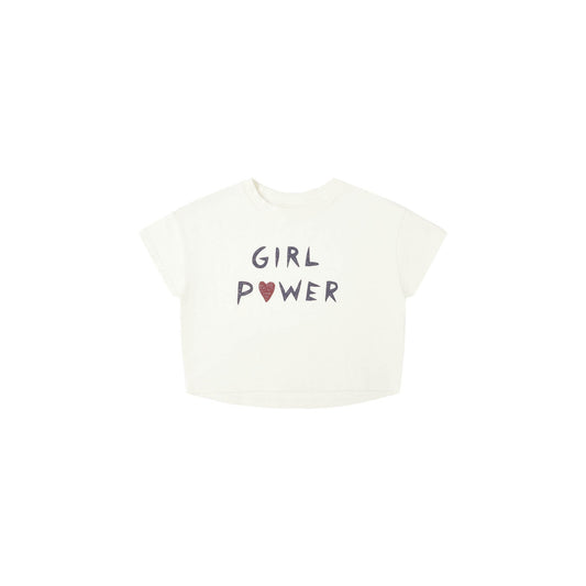 White t-shirt with 'GIRL POWER' text on a white background