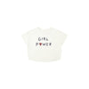 White t-shirt with 'GIRL POWER' text on a white background