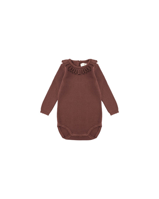 Burgundy Ruffle Collar Bodysuit