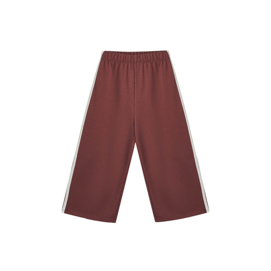 Maroon pants with white stripes on a white background