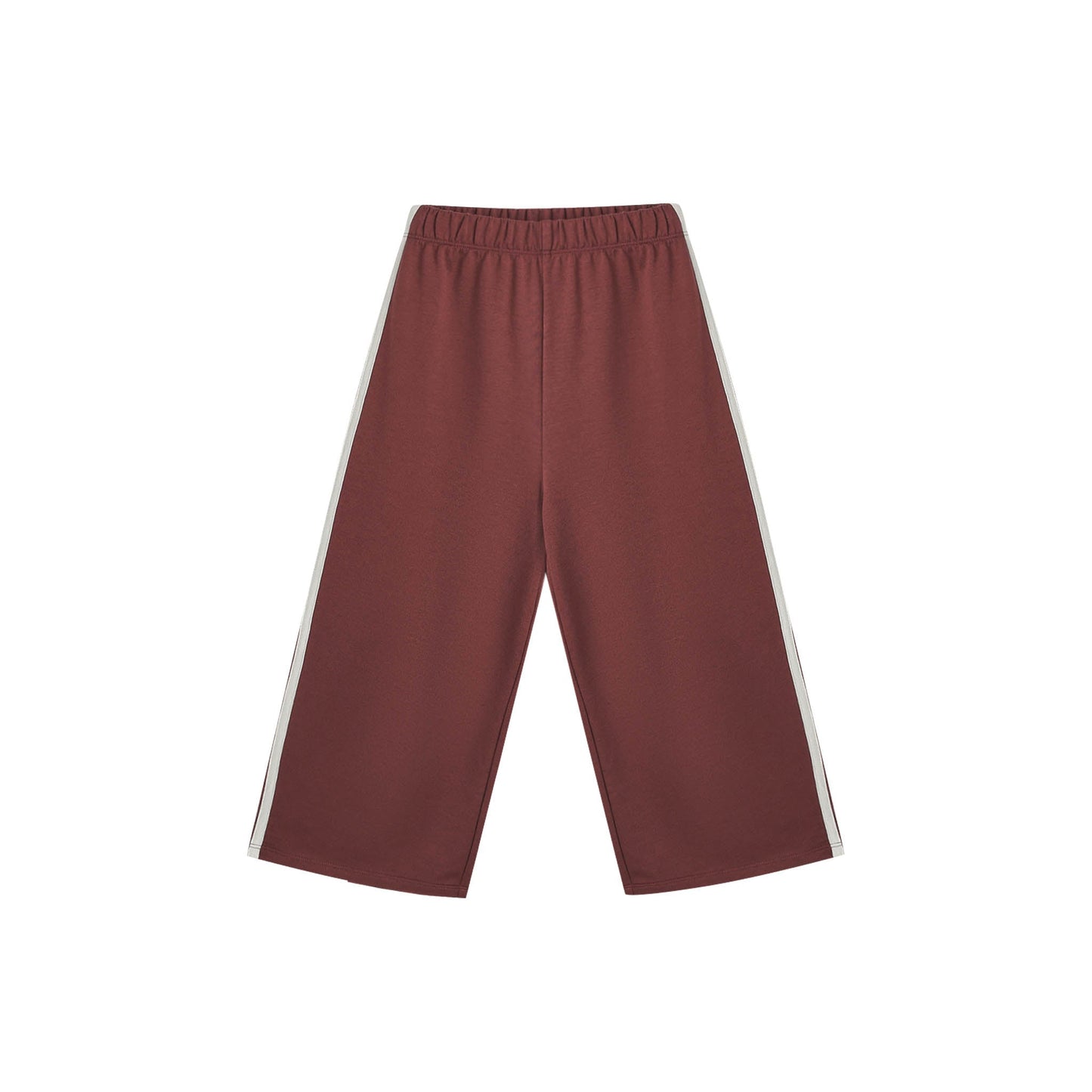 Maroon pants with white stripes on a white background