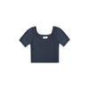 Navy blue crop top on a white background