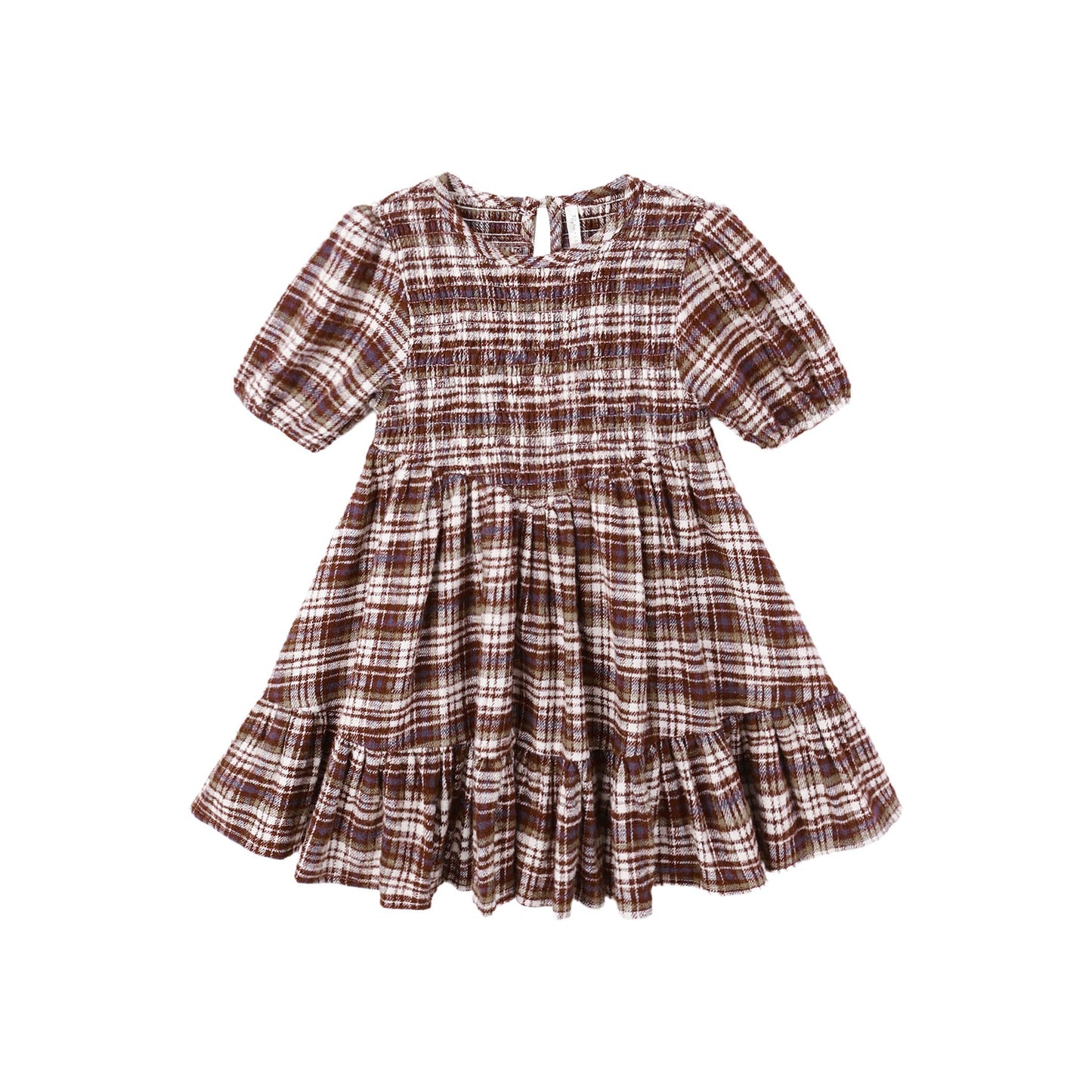 Plaid dress with short sleeves on a white background