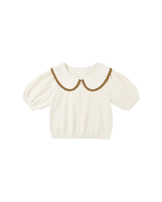 Natural Pointelle Collar Top