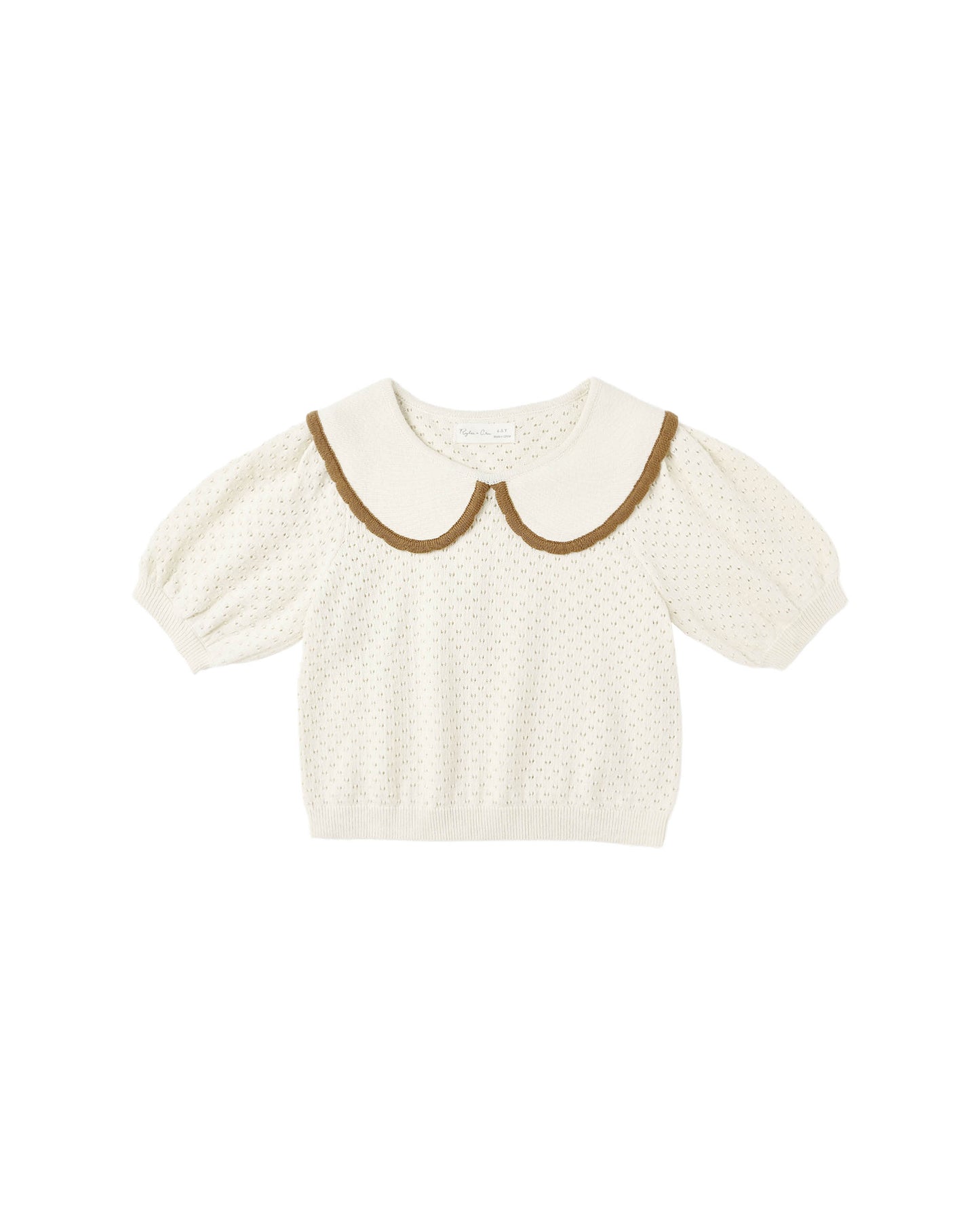 Natural Pointelle Collar Top