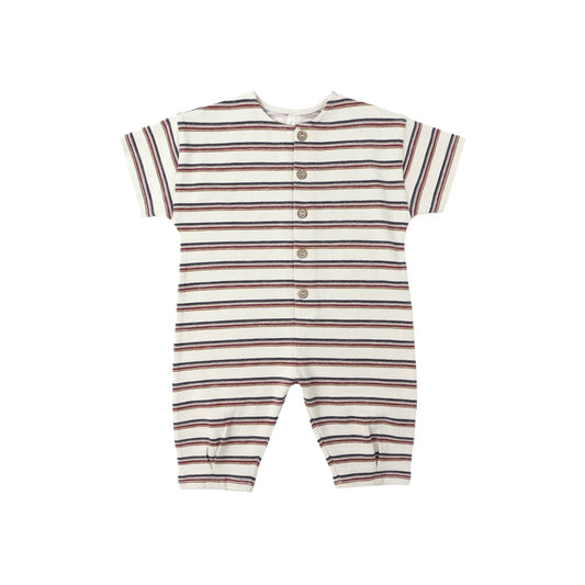Striped baby romper on a white background
