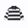 Navy and white striped long-sleeve shirt on a white background