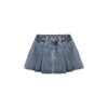 Blue denim skirt on a white background