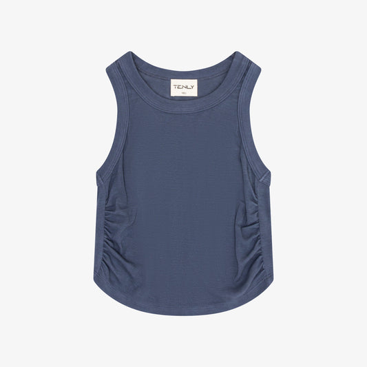 Indigo Shirred Ribbed Tank