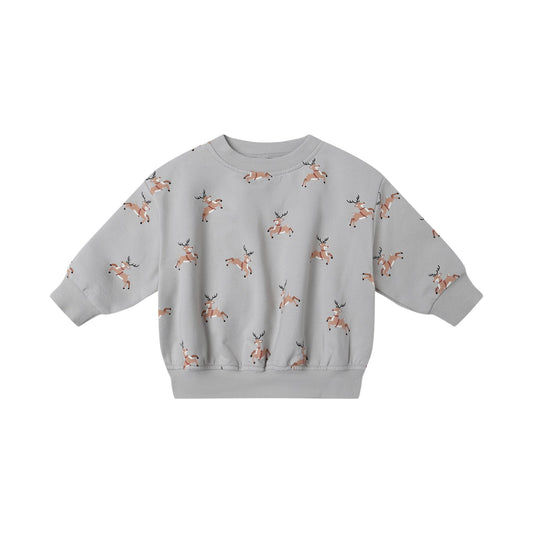 Gray sweatshirt with deer pattern on a white background