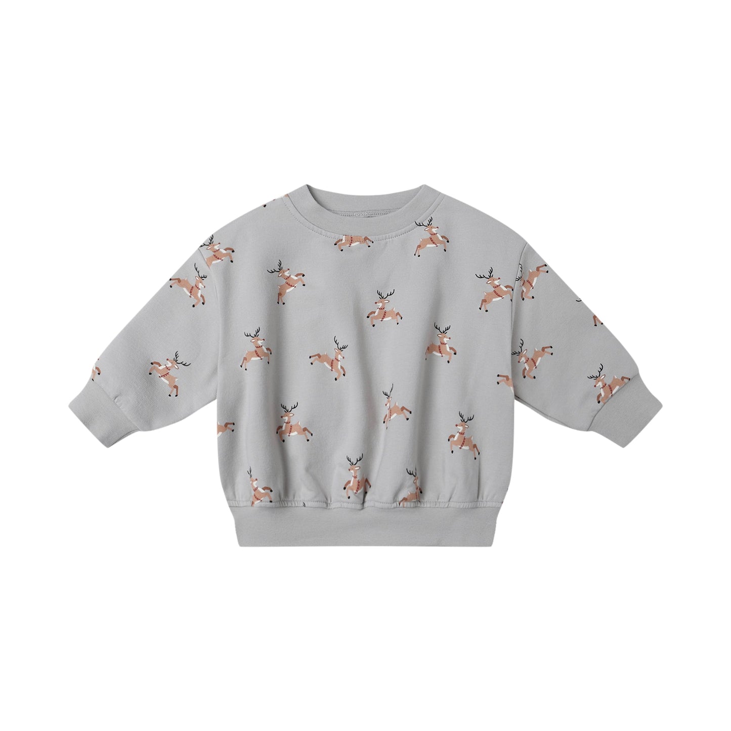 Gray sweatshirt with deer pattern on a white background