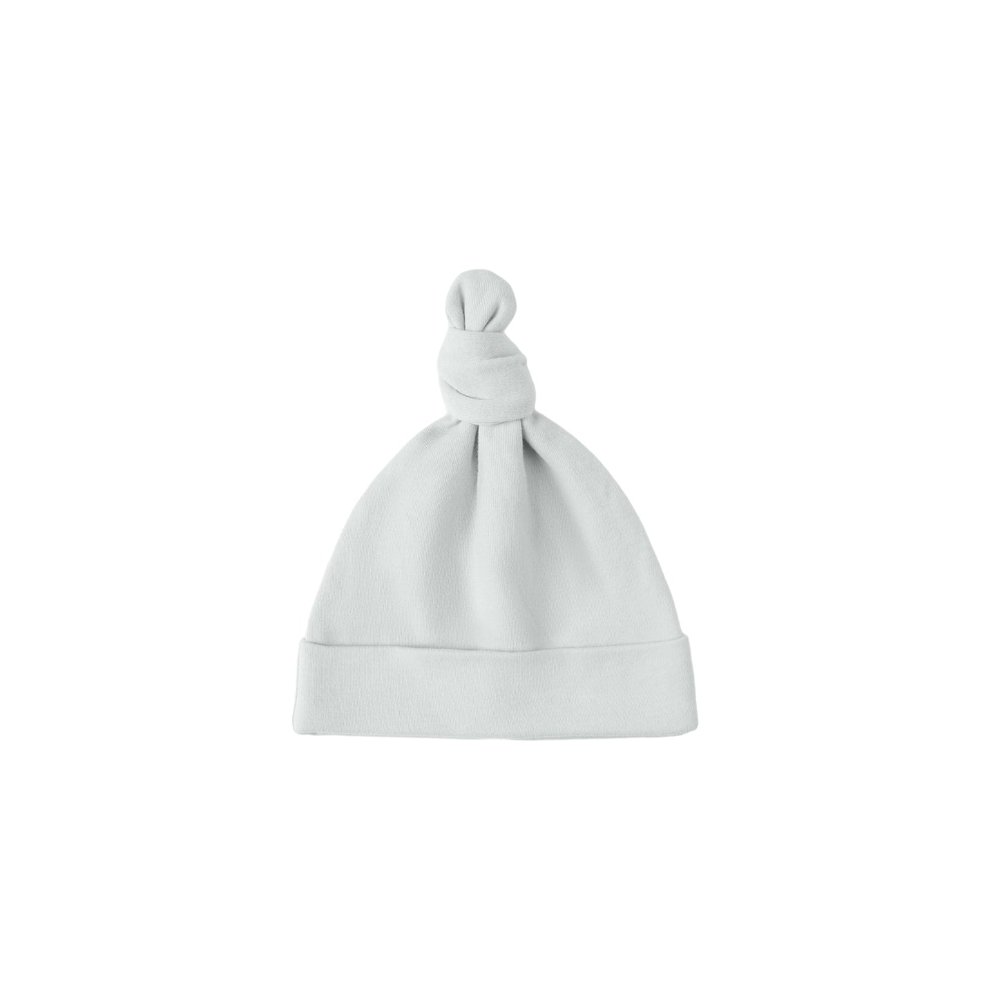 White baby hat with a knot on a white background