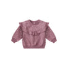 Pink sweatshirt with ruffled details on a white background