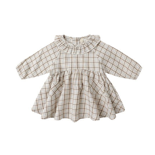Checkered dress with long sleeves on a white background