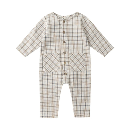 Plaid baby romper on a white background