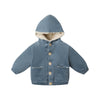 Blue children's jacket with a hood on a white background