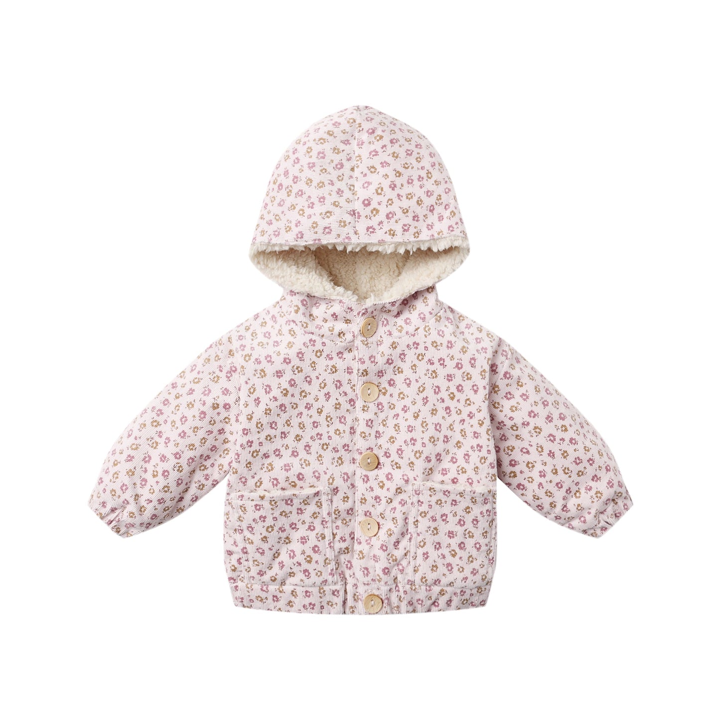 Floral patterned baby jacket on a white background