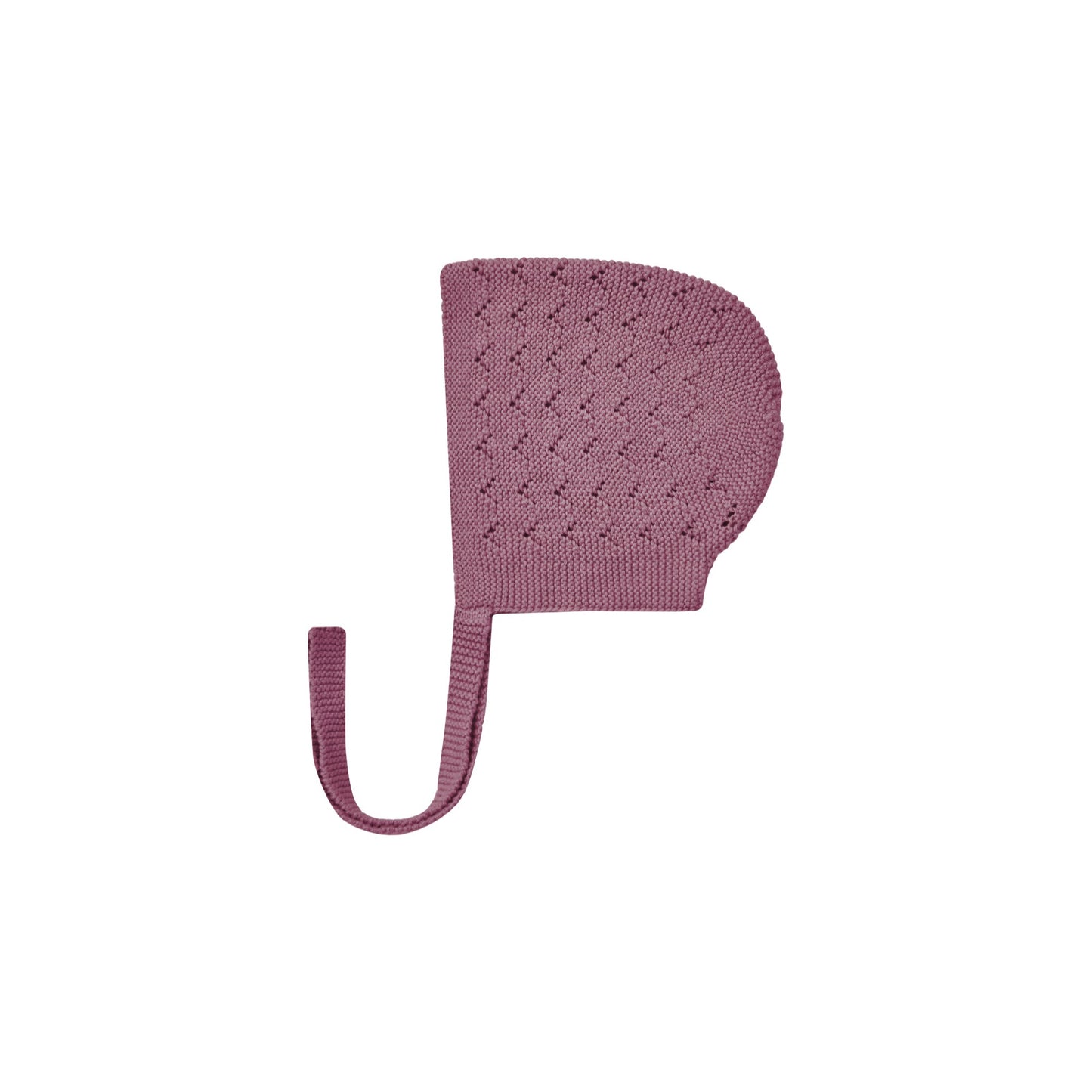 Pink knitted bonnet on a white background
