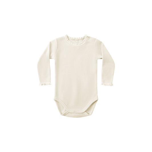 White baby bodysuit with long sleeves on a white background