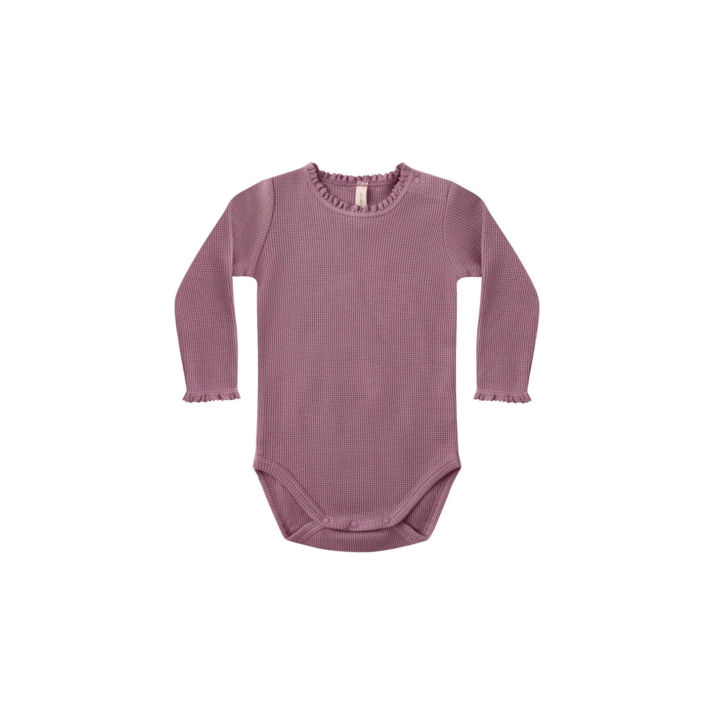 Purple baby bodysuit with long sleeves on a white background
